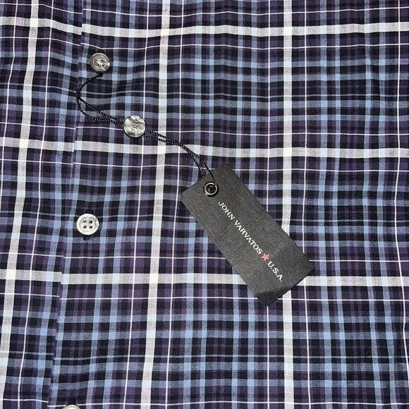 John Varvatos Men’s Button Down Plaid Shirt Large Purple Blue W184V3B-71JA - Picture 3 of 7